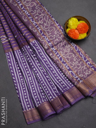 Purple  Semi Chanderi Saree - Batik Prints