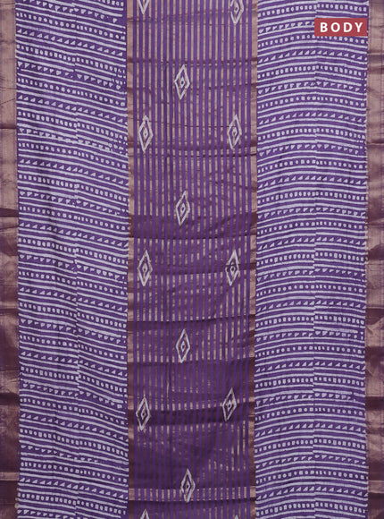 Purple  Semi Chanderi Saree - Batik Prints