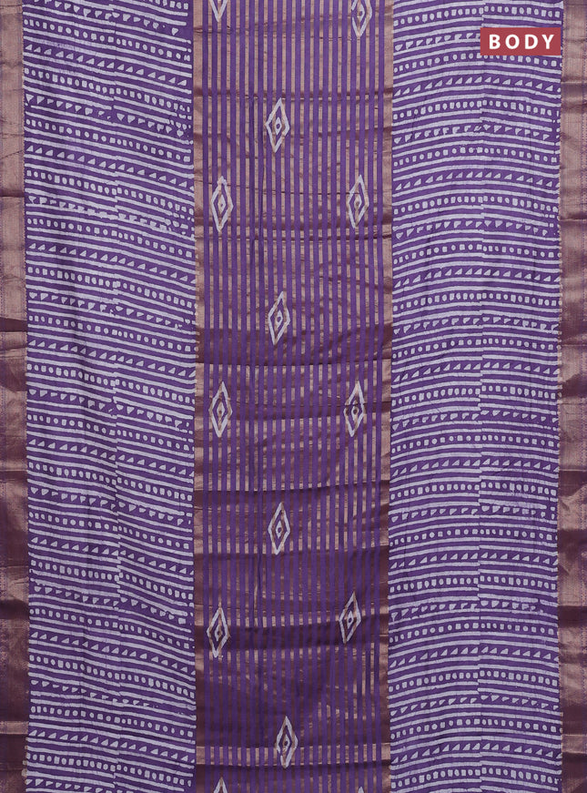 Purple  Semi Chanderi Saree - Batik Prints