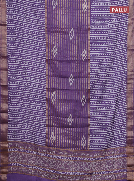 Purple  Semi Chanderi Saree - Batik Prints
