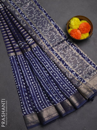 Navy Blue Semi Chanderi Saree - Batik Prints