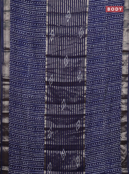 Navy Blue Semi Chanderi Saree - Batik Prints