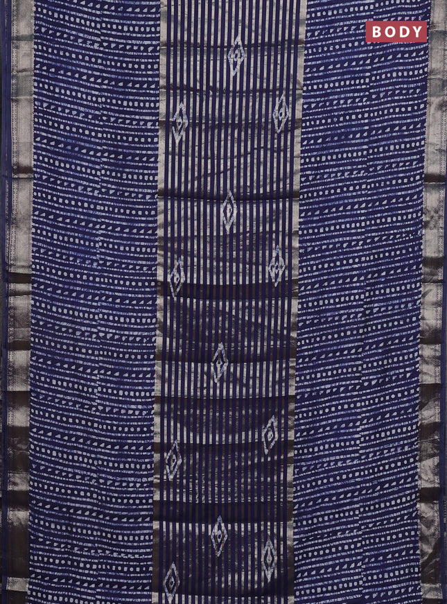 Navy Blue Semi Chanderi Saree - Batik Prints