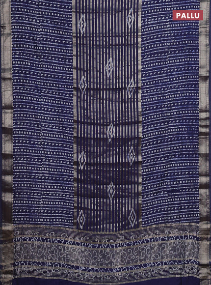 Navy Blue Semi Chanderi Saree - Batik Prints