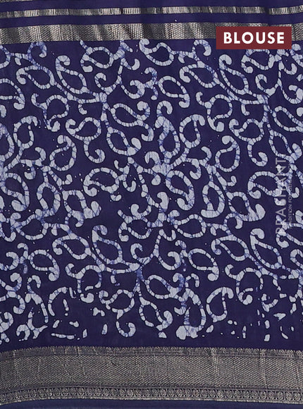 Navy Blue Semi Chanderi Saree - Batik Prints