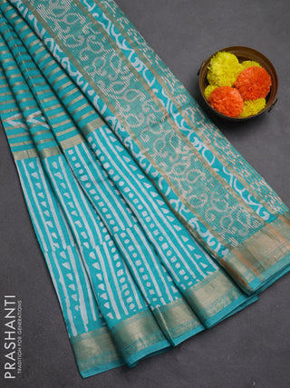 Teal Green Semi Chanderi Saree - Batik Prints