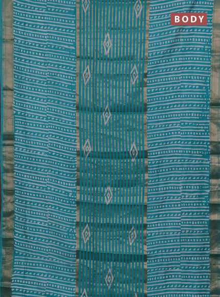 Teal Green Semi Chanderi Saree - Batik Prints