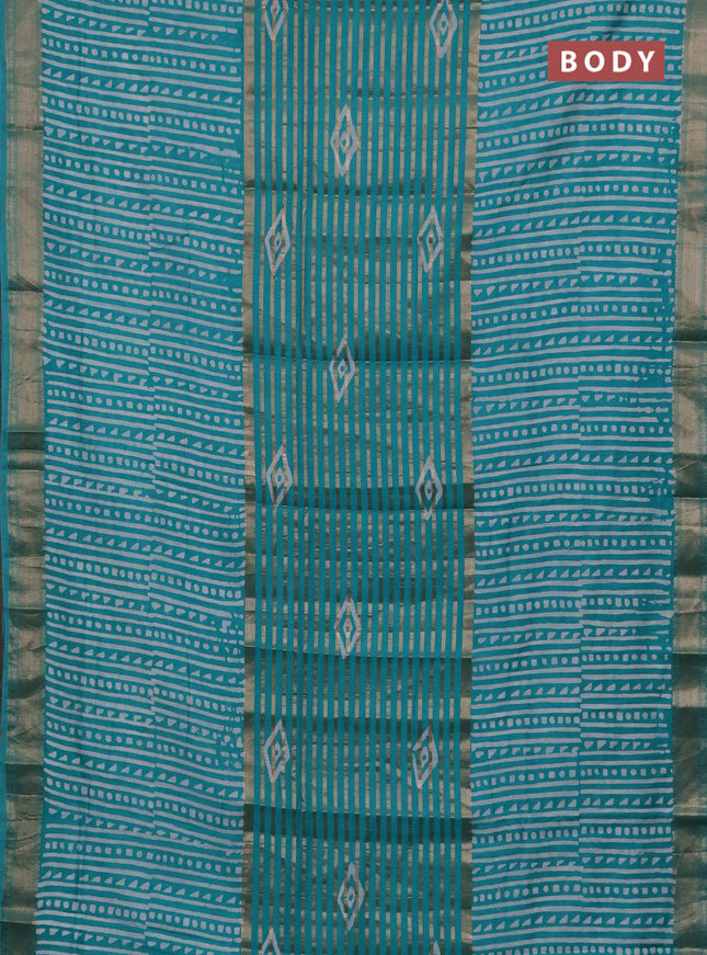 Teal Green Semi Chanderi Saree - Batik Prints