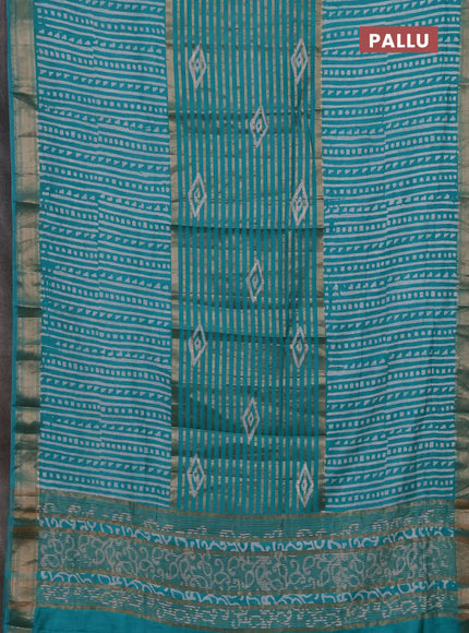 Teal Green Semi Chanderi Saree - Batik Prints