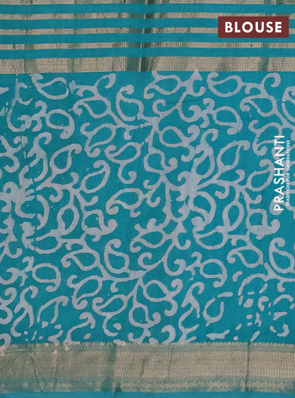 Teal Green Semi Chanderi Saree - Batik Prints