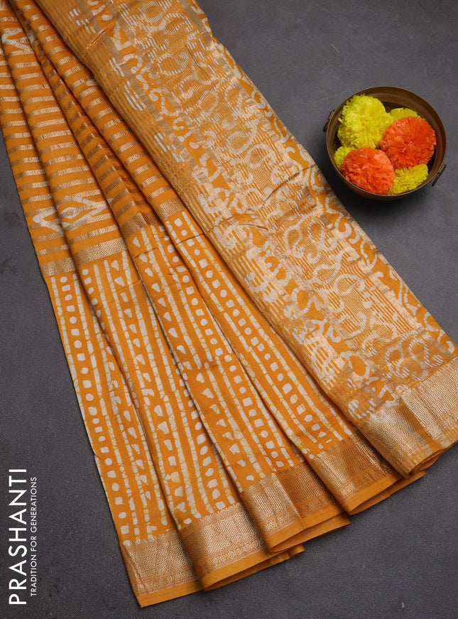 Mustard Yellow Semi Chanderi Saree - Batik Prints