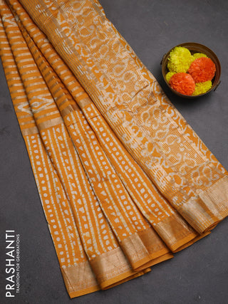 Mustard Yellow Semi Chanderi Saree - Batik Prints