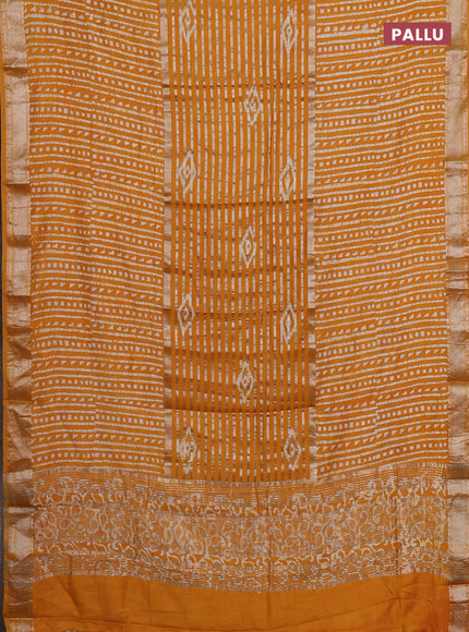 Mustard Yellow Semi Chanderi Saree - Batik Prints
