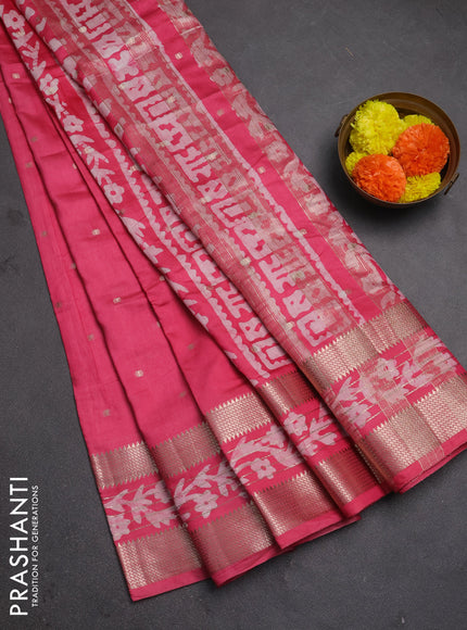 Pink Semi Chanderi Saree - Batik Prints
