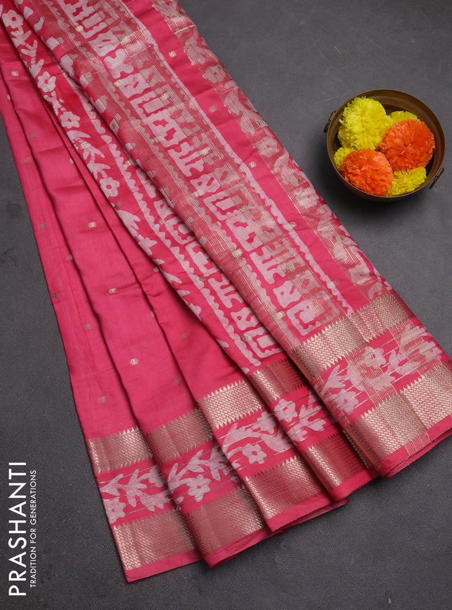 Pink Semi Chanderi Saree - Batik Prints