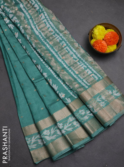 Teal Green Semi Chanderi Saree - Batik Prints