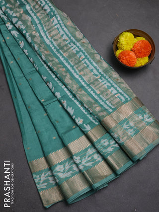 Teal Green Semi Chanderi Saree - Batik Prints