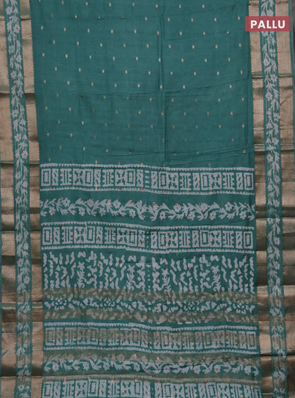 Teal Green Semi Chanderi Saree - Batik Prints