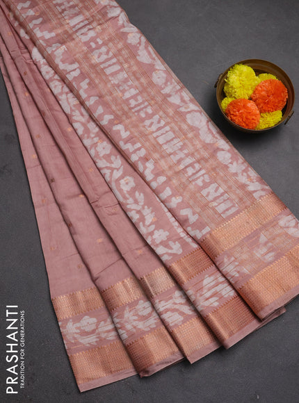 Pastel Peach Semi Chanderi Saree - Batik Prints