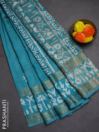 Teal Green Semi Chanderi Saree - Batik Prints