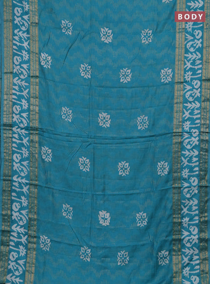 Teal Green Semi Chanderi Saree - Batik Prints