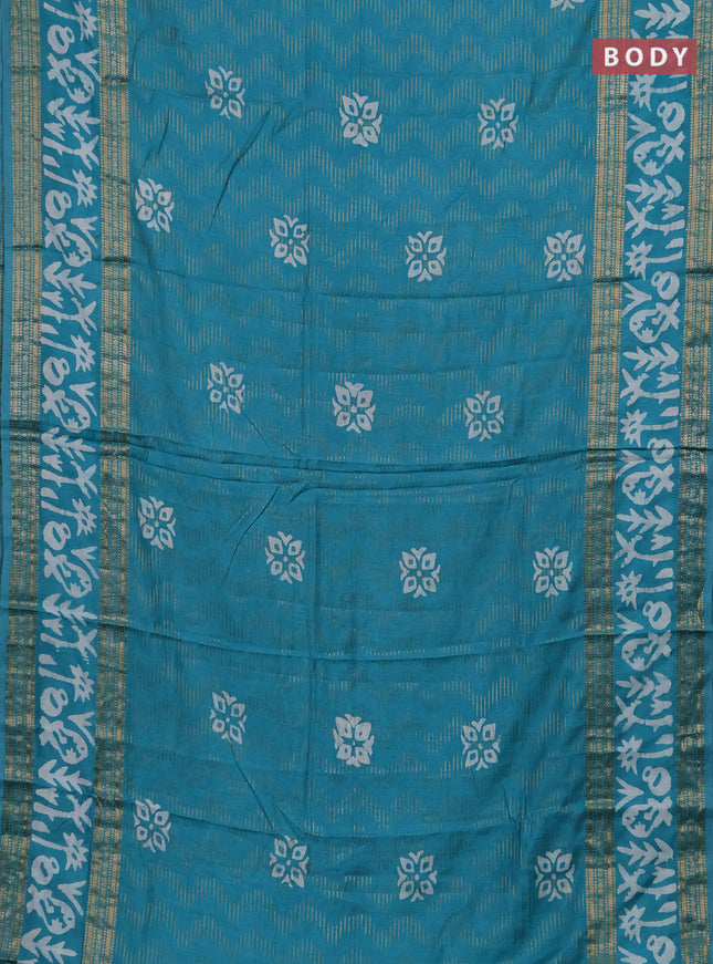 Teal Green Semi Chanderi Saree - Batik Prints