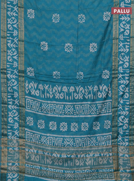 Teal Green Semi Chanderi Saree - Batik Prints