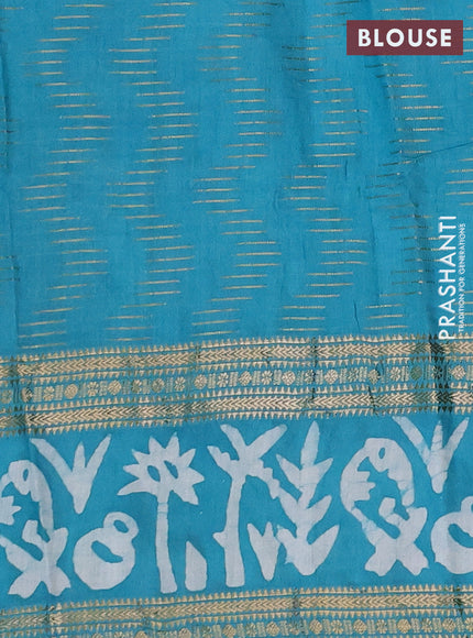 Teal Green Semi Chanderi Saree - Batik Prints
