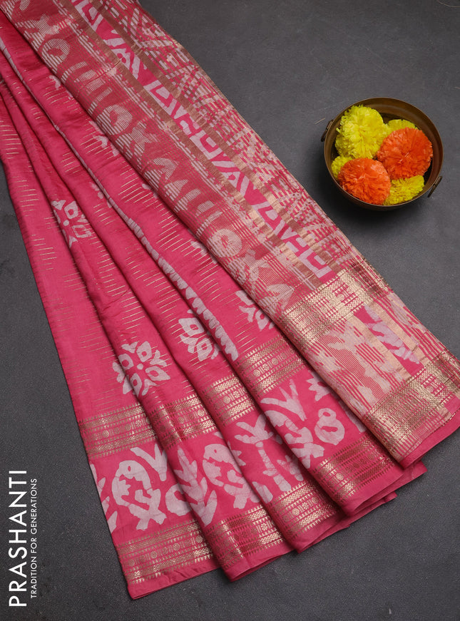 Pink Semi Chanderi Saree - Batik Prints