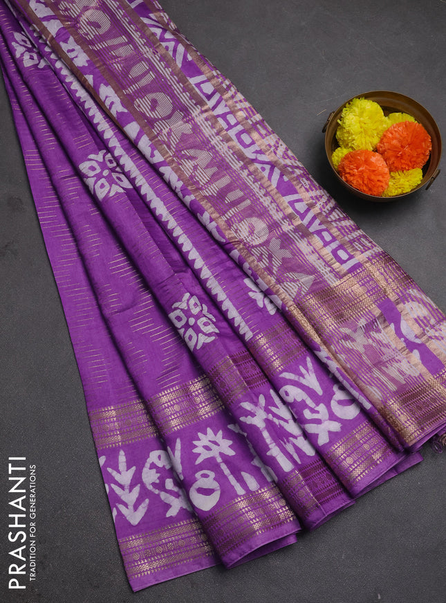 Lavender Semi Chanderi Saree - Batik Prints