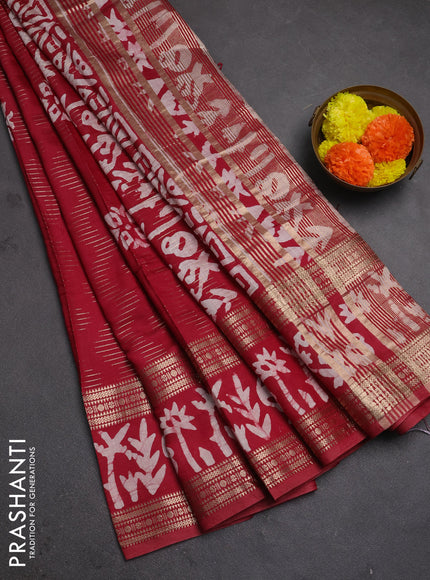 Maroon Semi Chanderi Saree - Batik Prints
