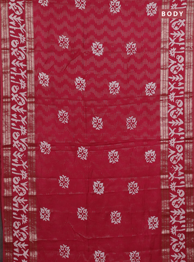 Maroon Semi Chanderi Saree - Batik Prints