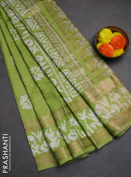 Light Green Semi Chanderi Saree - Batik Prints