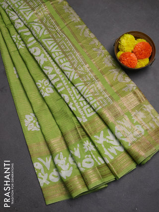 Light Green Semi Chanderi Saree - Batik Prints