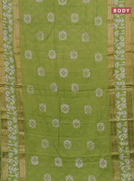 Light Green Semi Chanderi Saree - Batik Prints