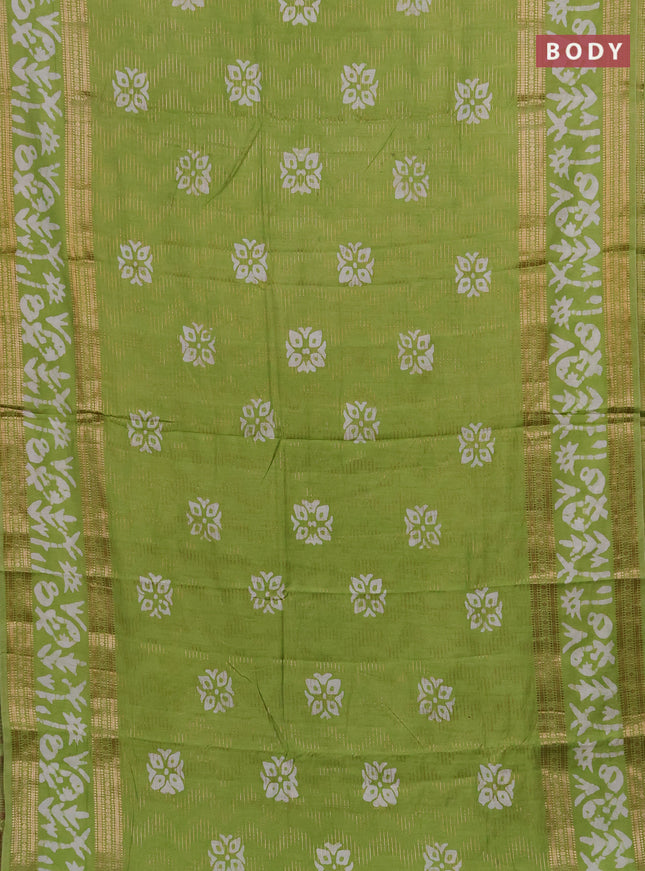 Light Green Semi Chanderi Saree - Batik Prints