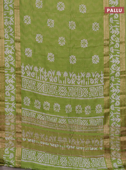 Light Green Semi Chanderi Saree - Batik Prints