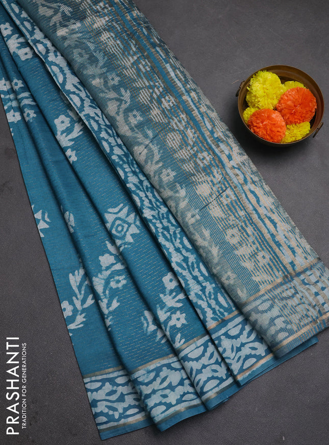 Peacock Green Semi Chanderi Saree - Batik Prints