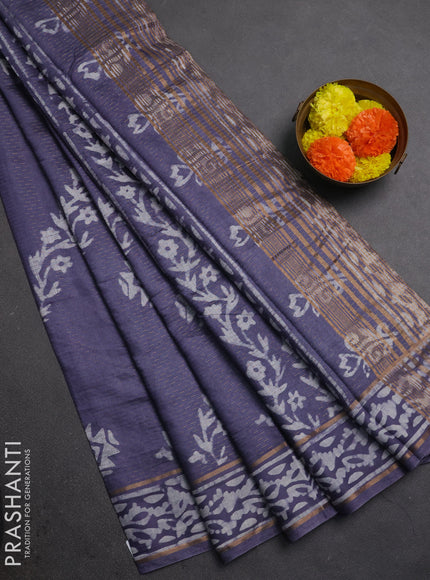 Grey Semi Chanderi Saree - Batik Prints