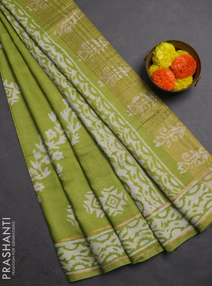 Peacock Green Semi Chanderi Saree - Batik Prints