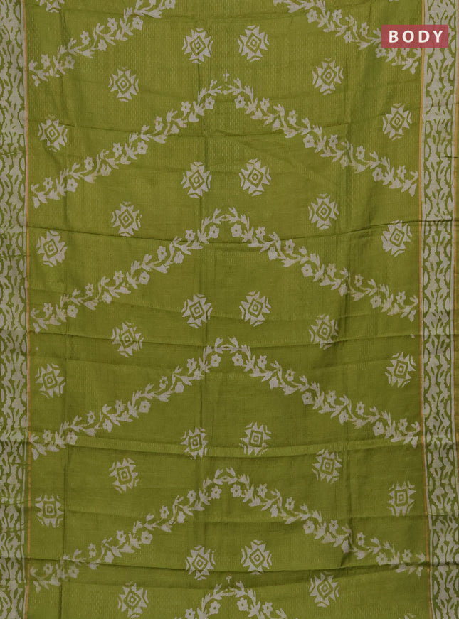 Peacock Green Semi Chanderi Saree - Batik Prints