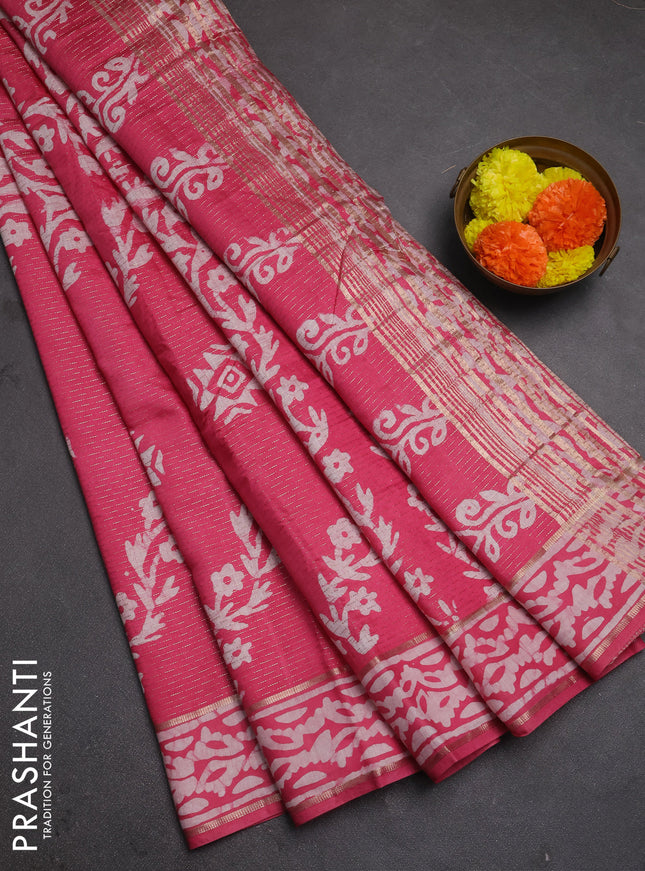 Grey Semi Chanderi Saree - Batik Prints