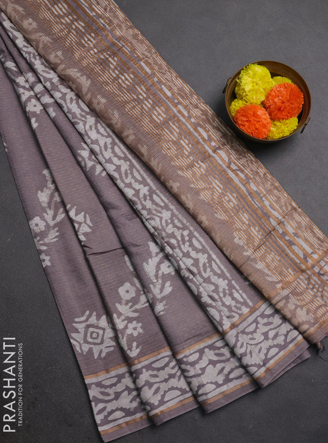 Light Green Semi Chanderi Saree - Batik Prints