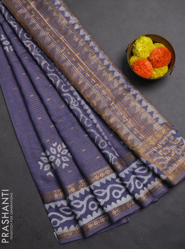 Grey Semi Chanderi Saree - Batik Prints