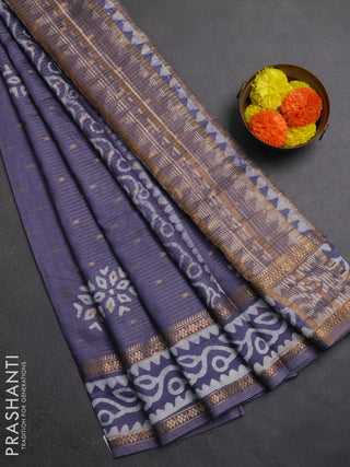 Grey Semi Chanderi Saree - Batik Prints