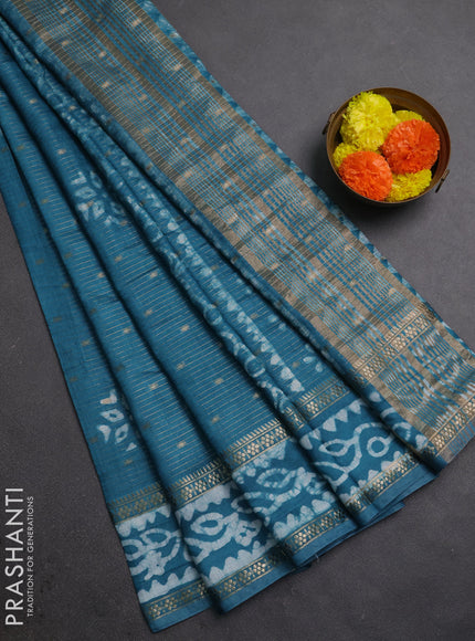 Teal Green Semi Chanderi Saree - Batik Prints