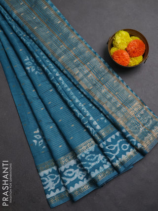 Teal Green Semi Chanderi Saree - Batik Prints