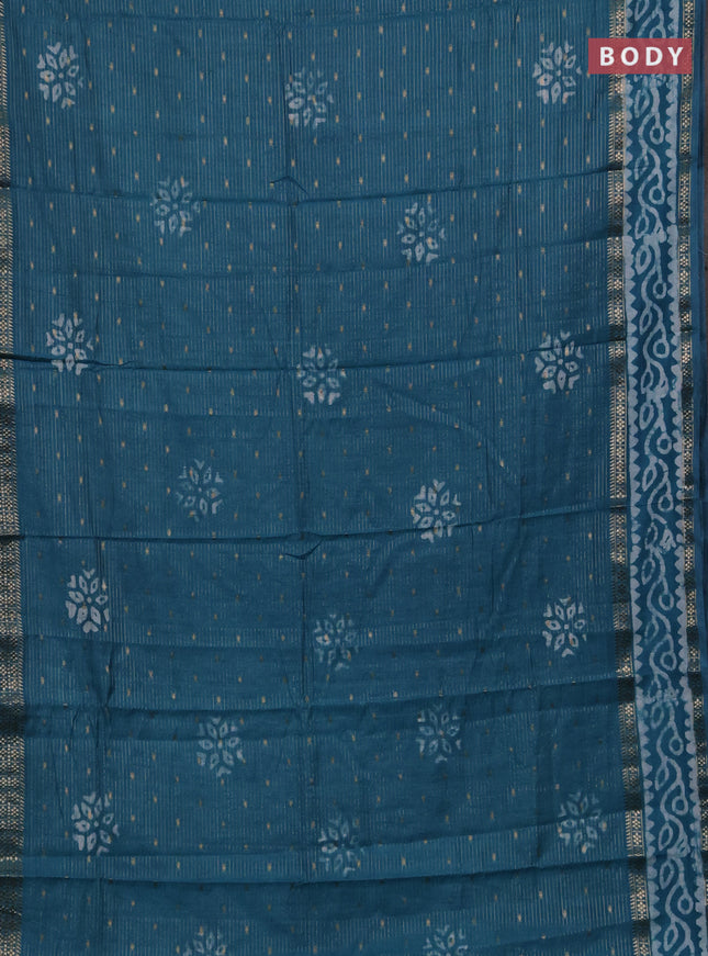 Teal Green Semi Chanderi Saree - Batik Prints