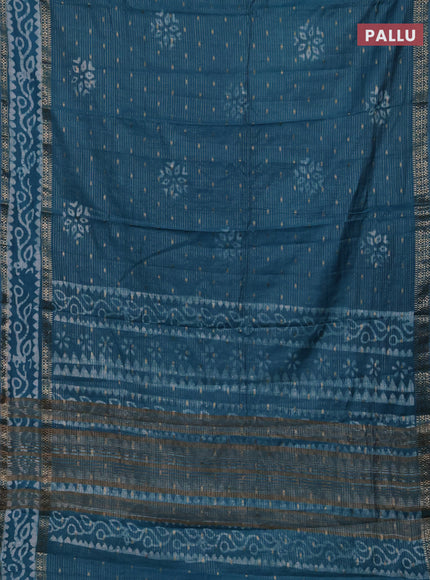 Teal Green Semi Chanderi Saree - Batik Prints