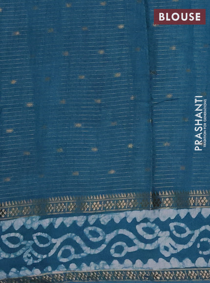 Teal Green Semi Chanderi Saree - Batik Prints